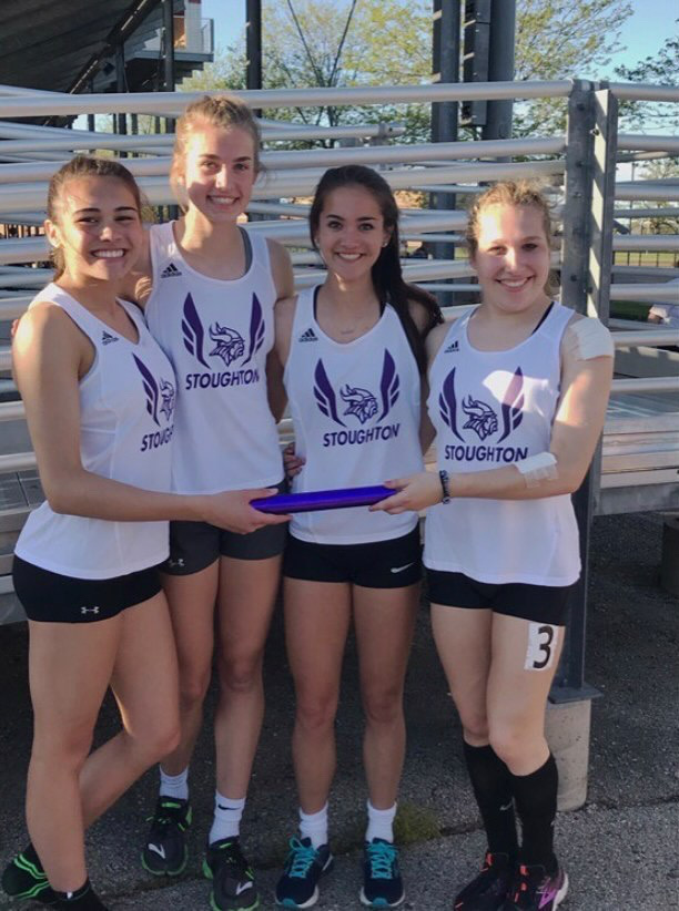 Left+to+right%3A+Savannah+Burroughs%2C+Annie+Tangeman%2C+Peighton+Trieloff%2C+and+Abigail+Groleau+represented+Stoughton+at+the+2019+WIAA+girls+state+track+meet+in+the+4x100m+relay.+Photo+used+with+permission+from+Savannah+Burroughs.