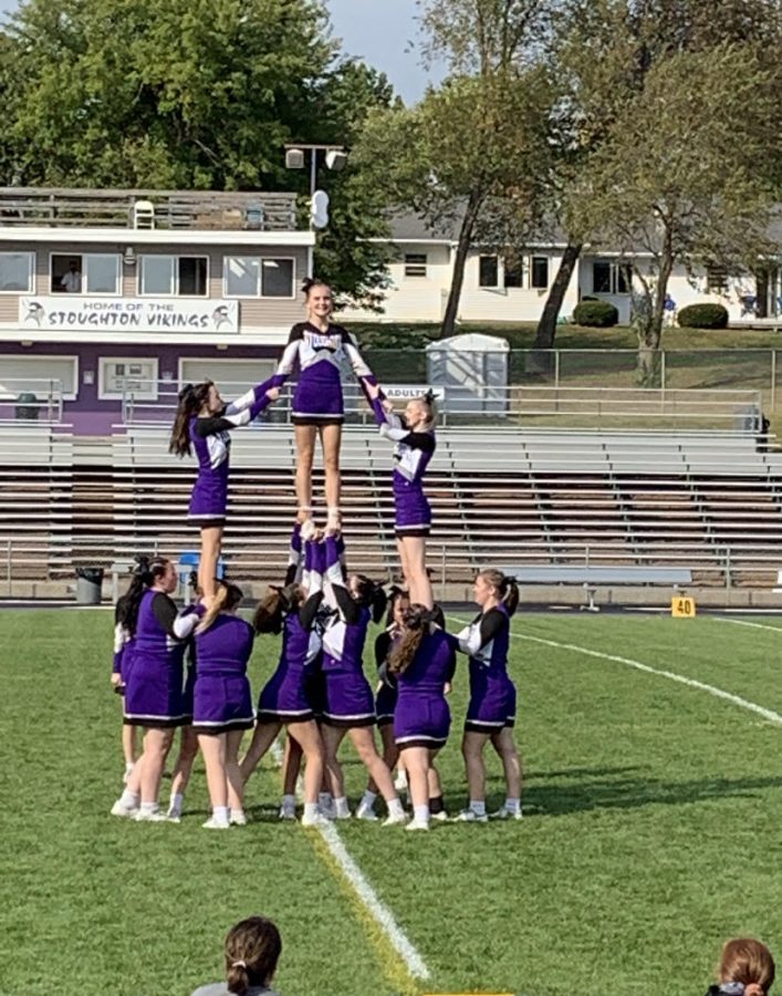 The Stoughton Cheerleaders performed at the pep rally.