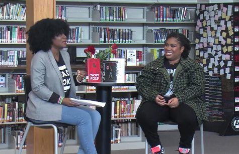 Cicely Lewis (left) interviewing Angie Thomas (right) during the livestream.