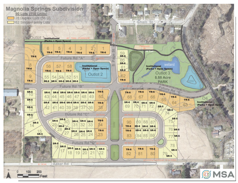 Design of the upcoming Magnolia Springs subdivision that will be located at the end of Page Street.