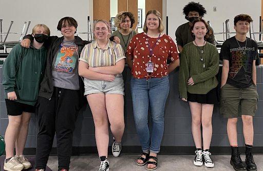 Pictured from left to right, are Gray Marten, Ray Melchor, Ryn Bonn, Xavier Vogt, Bethany Veum, Reuben Davis, Mercury Evans, Jalyn Roe.