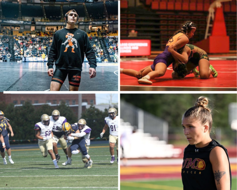 Luke Mechler (upper left) graduated from SHS in 2021 and is now wrestling at Oklahoma State University. Rose Ann Marshall (upper right) also graduated from SHS in 2021 and is wrestling at UW-Stevens Point. Niko Jemilo (lower left) graduated from SHS in 2022 is plays football at Loras College. Cambelle Christensen (lower right) graduated from SHS in 2022 and plays soccer at University of Minnesota Duluth.