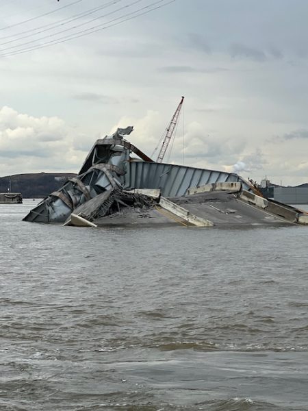 A section of the Francis Scott Key Bridge, which had fallen into the sea at the Baltimore Port.