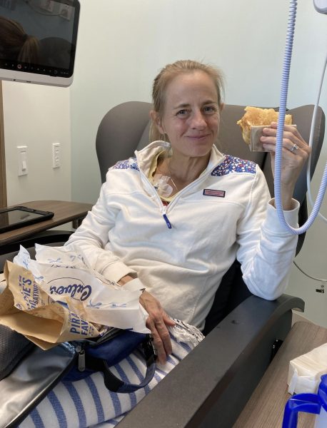 Ahlgren enjoying Culvers during chemotherapy.