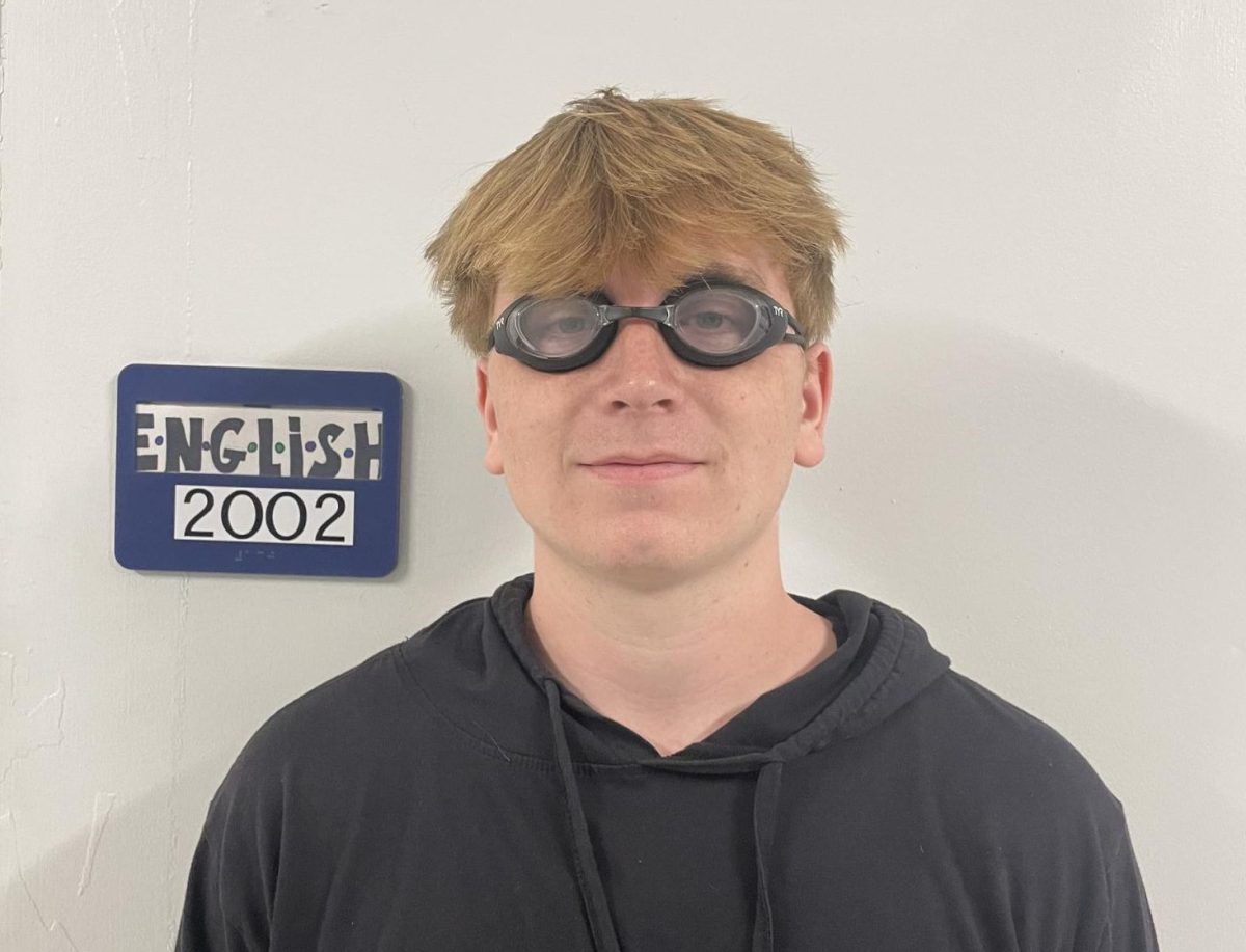 Senior Theodore Kohlhoff wearing protective goggles, which prevents game elimination.